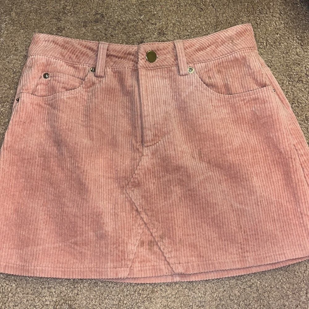Pink denim mini skirt